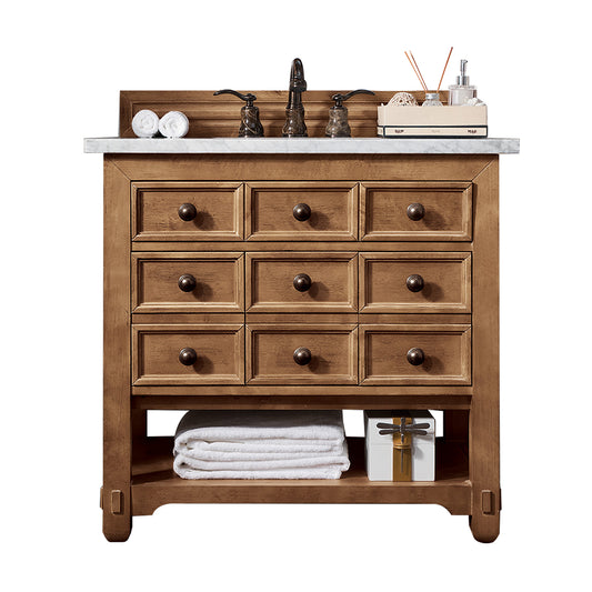 James Martin Malibu 36" Single Vanity, Honey Alder with 3 CM Top - Luxe Bathroom Vanities