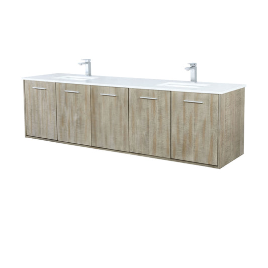Lexora Collection Fairbanks 80 inch Rustic Acacia Double Bath Vanity, White Quartz Top and Faucet Set - Luxe Bathroom Vanities