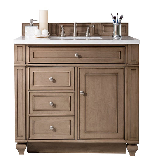 James Martin Bristol 36" Single Vanity, Whitewashed Walnut with 3 CM Top - Luxe Bathroom Vanities