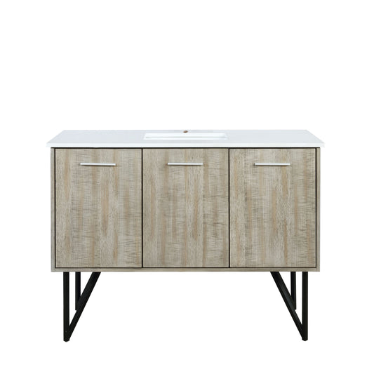 Lexora Collection Lancy 48 inch Rustic Acacia Bath Vanity and White Quartz Top - Luxe Bathroom Vanities