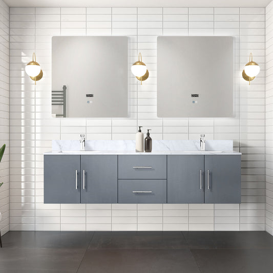 Lexora Collection Geneva 72 inch Double Bath Vanity, Top, Faucet Set, and 30 inch LED Mirrors - Luxe Bathroom Vanities
