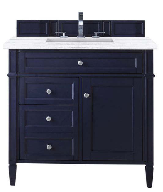 James Martin Brittany 36" Single Vanity, Victory Blue W/3CM Countertop - Luxe Bathroom Vanities