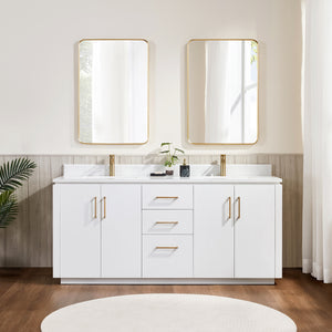 Vinnova San 72" Free-standing Double Bath Vanity in White with White Grain Composite Stone Top - Luxe Bathroom Vanities