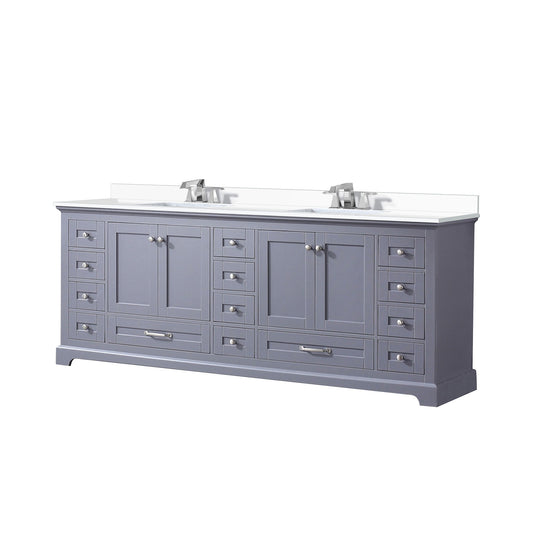 Lexora Collection Dukes 84 inch Double Bath Vanity, White Quartz Top, and Faucet Set - Luxe Bathroom Vanities