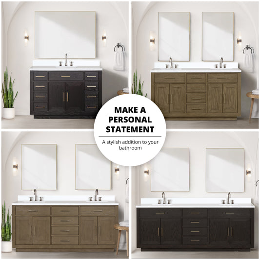 Lexora Collection Abbey 48 inch Single Bath Vanity, Carrara Marble Top, and 46 inch Mirror - Luxe Bathroom Vanities