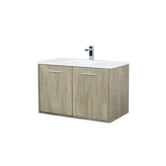 Lexora Collection Fairbanks 36 inch Rustic Acacia Bath Vanity, White Quartz Top and Faucet Set - Luxe Bathroom Vanities
