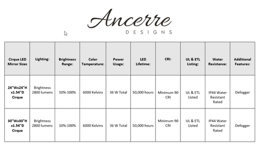 CIRQUE 24 in. Round LED Black Framed Mirror with Defogger and Dimmer - Luxe Bathroom Vanities