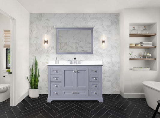 Lexora Collection Dukes 48 inch Double Bath Vanity, Cultured Marble Top, and 46 inch Mirror - Luxe Bathroom Vanities