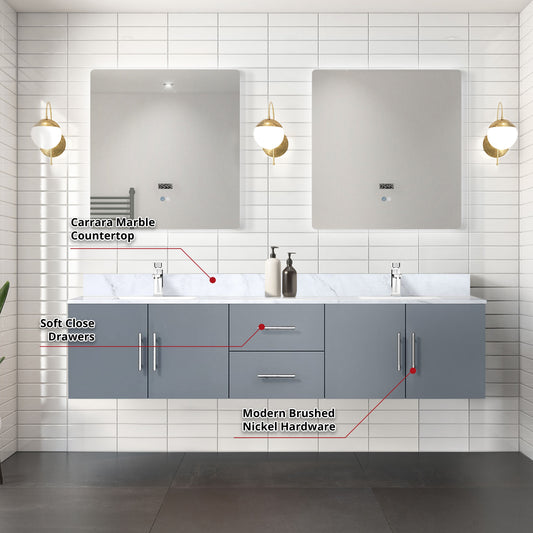 Lexora Collection Geneva 80 inch Double Bath Vanity and 30 inch LED Mirrors - Luxe Bathroom Vanities