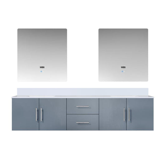 Lexora Collection Geneva 80 inch Double Bath Vanity, White Quartz Top, and 30 inch LED Mirrors - Luxe Bathroom Vanities