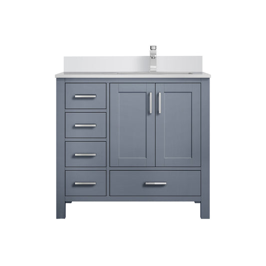 Lexora Collection Jacques 36 inch Bath Vanity, White Quartz Top, and Faucet Set - Luxe Bathroom Vanities