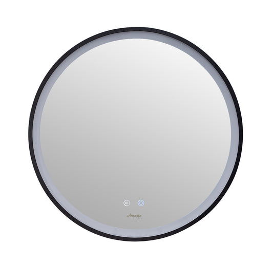 CIRQUE 30 in. Round LED Black Framed Mirror with Defogger and Dimmer - Luxe Bathroom Vanities