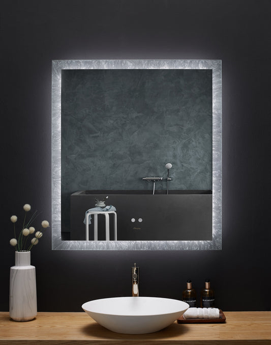 FRYSTA 36 in. x 40 in. LED Frameless Rectangular Mirror with Dimmer and Defogger - Luxe Bathroom Vanities