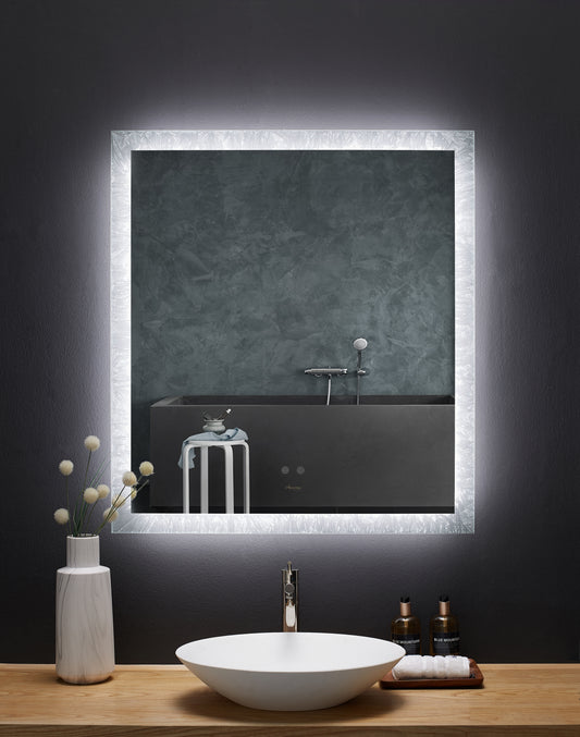 FRYSTA 30 in. x 40 in. LED Frameless Rectangualar Mirror with Dimmer and Defogger - Luxe Bathroom Vanities
