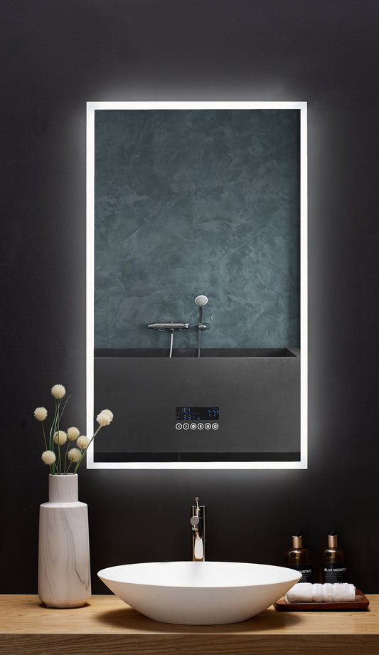 IMMERSION 24 in. x 40 in. LED Frameless Mirror with Bluetooth, Defogger and Digital Display - Luxe Bathroom Vanities