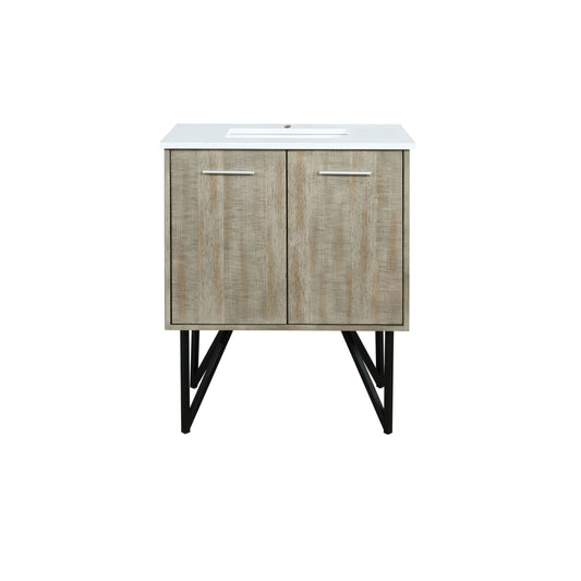 Lexora Collection Lancy 30 inch Rustic Acacia Bath Vanity and White Quartz Top - Luxe Bathroom Vanities