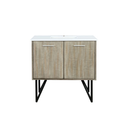 Lexora Collection Lancy 36 inch Rustic Acacia Bath Vanity and Cultured Marble Top - Luxe Bathroom Vanities