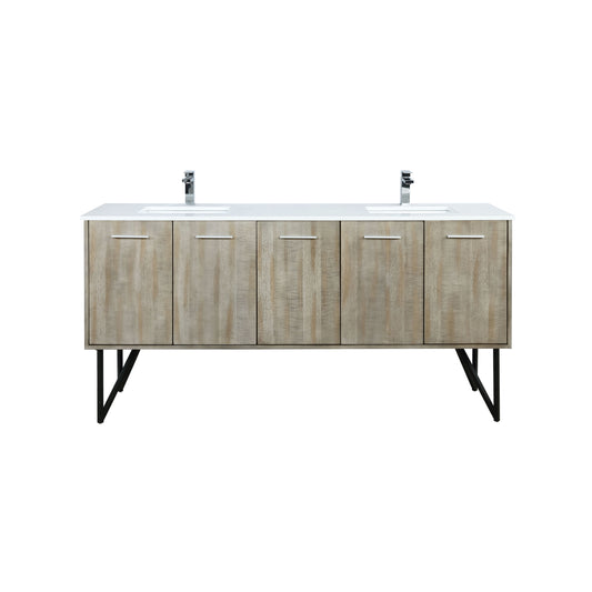Lexora Collection Lancy 72 inch Rustic Acacia Double Bath Vanity, White Quartz Top and Faucet Set - Luxe Bathroom Vanities
