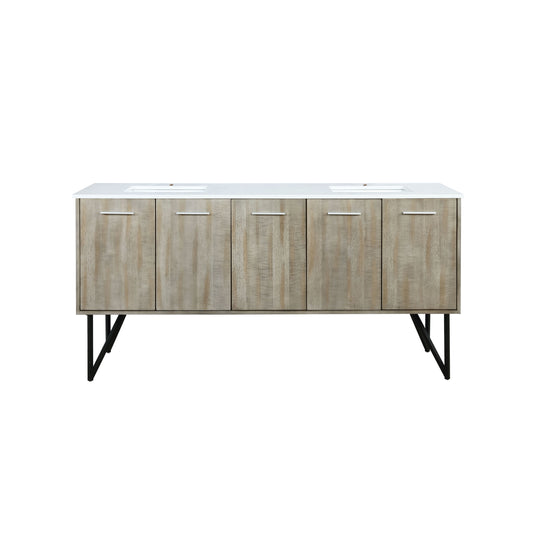 Lexora Collection Lancy 72 inch Rustic Acacia Double Bath Vanity and White Quartz Top - Luxe Bathroom Vanities