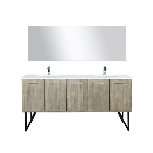 Lexora Collection Lancy 72 inch Rustic Acacia Double Bath Vanity, Cultured Marble Top, Faucet Set and 70 inch Mirror - Luxe Bathroom Vanities