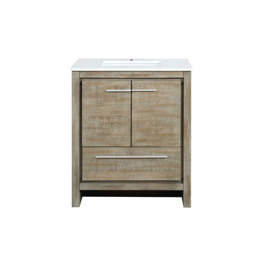 Lexora Collection Lafarre 30 inch Rustic Acacia Bath Vanity and White Quartz Top - Luxe Bathroom Vanities