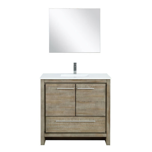 Lexora Collection Lafarre 36 inch Rustic Acacia Bath Vanity, White Quartz Top, Faucet Set and 28 inch Mirror - Luxe Bathroom Vanities