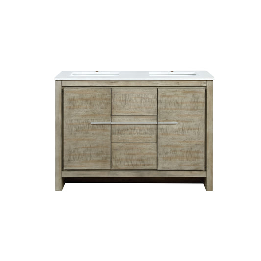 Lexora Collection Lafarre 48 inch Rustic Acacia Double Bath Vanity and White Quartz Top - Luxe Bathroom Vanities