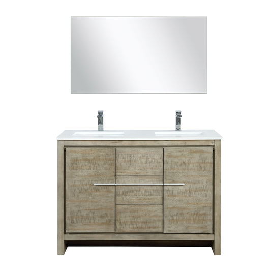 Lexora Collection Lafarre 48 inch Acacia Double Bath Vanity, Cultured Marble Top, Faucet Set and 43 inch Mirror - Luxe Bathroom Vanities