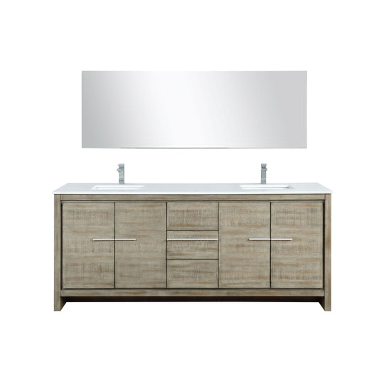 Lexora Collection Lafarre 80 inch Rustic Acacia Double Bath Vanity, White Quartz Top, Faucet Set and 70 inch Mirror - Luxe Bathroom Vanities
