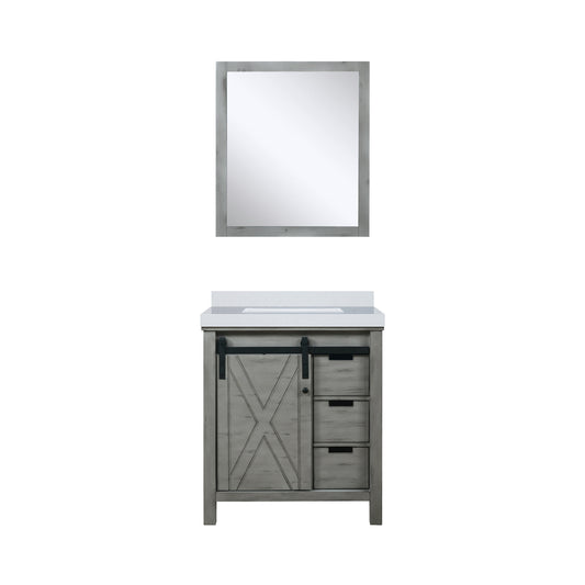 Lexora Collection Marsyas 30 inch Bath Vanity, White Quartz Countertop and 28 inch Mirror - Luxe Bathroom Vanities