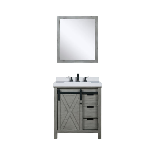 Lexora Collection Marsyas 30 inch Bath Vanity, Cultured Marble Countertop, Faucet Set and 28 inch Mirrror - Luxe Bathroom Vanities