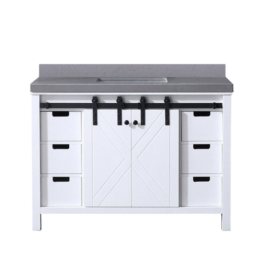 Lexora Collection Marsyas 48 inch White Bath Vanity and Grey Quartz Countertop - Luxe Bathroom Vanities