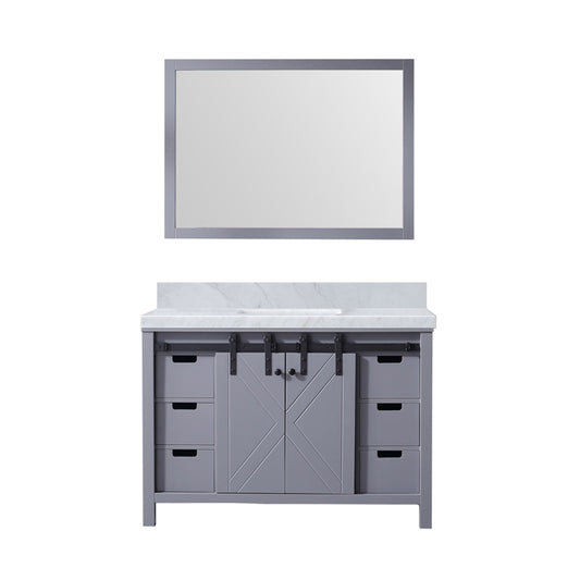 Lexora Collection Marsyas 48 inch Dark Grey Bath Vanity and Carrara Marble Countertop and 44 inch Mirror - Luxe Bathroom Vanities