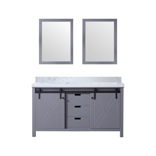 Lexora Collection Marsyas 60 inch Dark Grey Double Bath Vanity, Carrara Marble Countertop and 24 inch Mirrors - Luxe Bathroom Vanities
