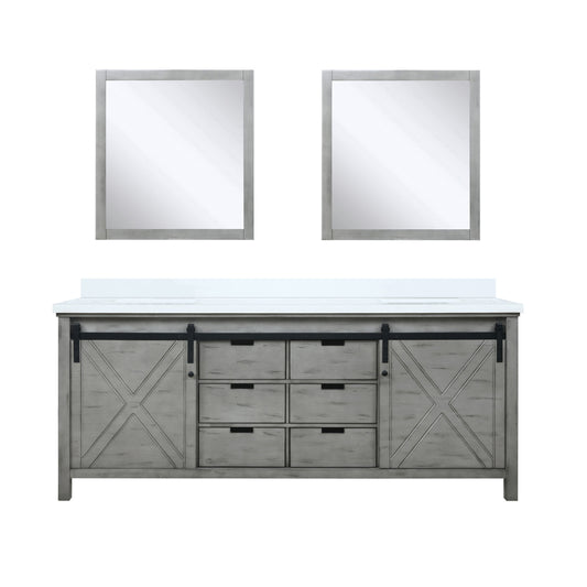 Lexora Collection Marsyas 80 inch Double Bath Vanity, White Quartz Countertop and 30 inch Mirrors - Luxe Bathroom Vanities