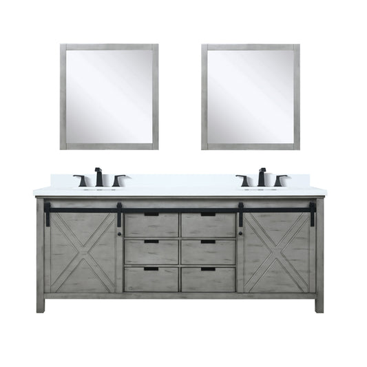 Lexora Collection Marsyas 80 inch Double Bath Vanity, Cultured Marble Countertop, Faucet Set and 30 inch Mirrors - Luxe Bathroom Vanities