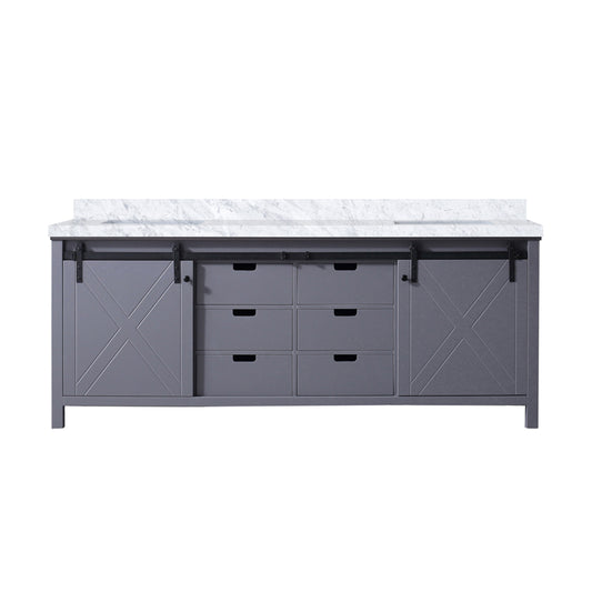 Lexora Collection Marsyas 84 inch Dark Grey Double Bath Vanity and Carrara Marble Countertop - Luxe Bathroom Vanities