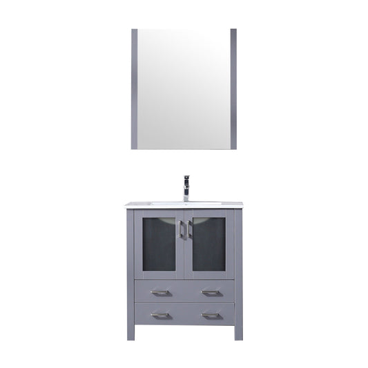 Lexora Collection Volez 30 inch Bath Vanity, White Ceramic Top, Faucet Set, and 28 inch Mirror - Luxe Bathroom Vanities