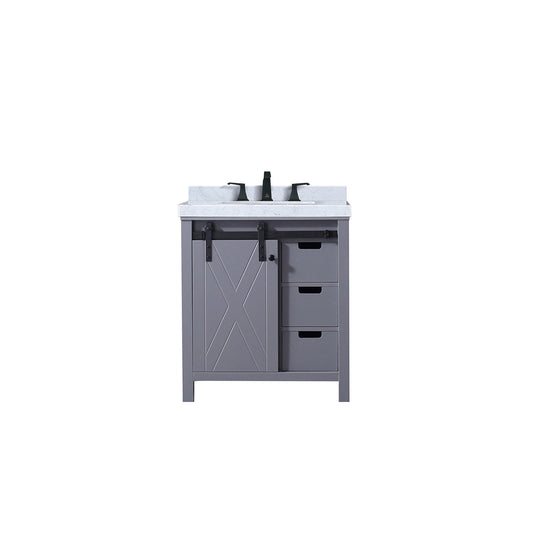 Lexora Collection Marsyas 30 inch Dark Grey Bath Vanity, Carrara Marble Countertop and Faucet Set - Luxe Bathroom Vanities