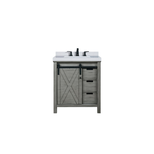 Lexora Collection Marsyas 30 inch Bath Vanity, White Quartz Countertop and Faucet Set - Luxe Bathroom Vanities