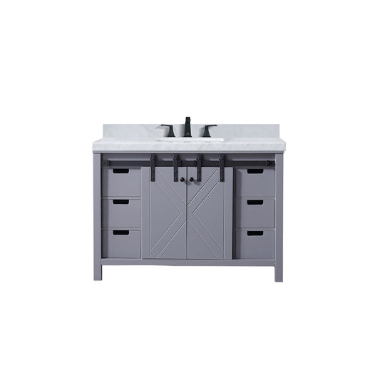 Lexora Collection Marsyas 48 inch Dark Grey Bath Vanity, Carrara Marble Countertop and Faucet Set - Luxe Bathroom Vanities
