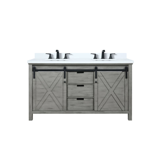 Lexora Collection Marsyas 60 inch Double Bath Vanity, Cultured Marble Countertop and Faucet Set - Luxe Bathroom Vanities