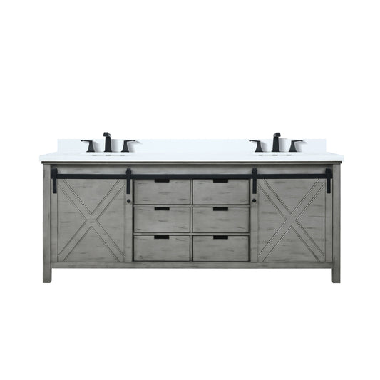 Lexora Collection Marsyas 80 inch Double Bath Vanity, Cultured Marble Countertop and Faucet Set - Luxe Bathroom Vanities