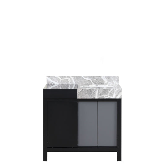 Lexora Collection Zilara 36 inch Black and Grey Bath Vanity and Castle Grey Marble Top - Luxe Bathroom Vanities