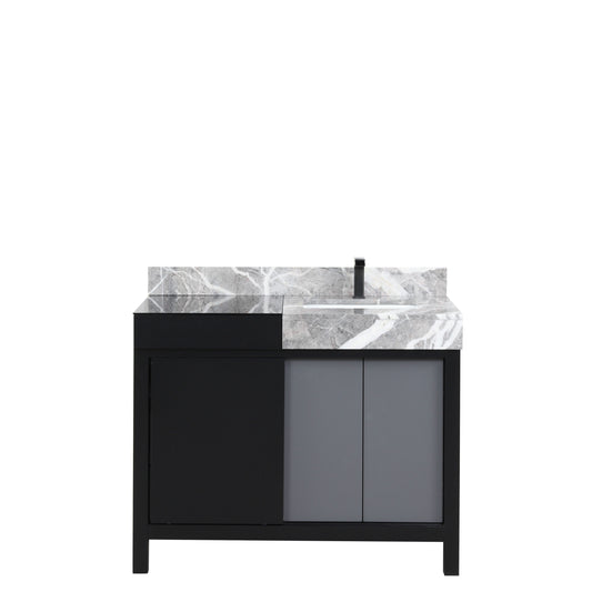 Lexora Collection Zilara 42 inch Black and Grey Bath Vanity, Castle Grey Marble Top and Faucet Set - Luxe Bathroom Vanities