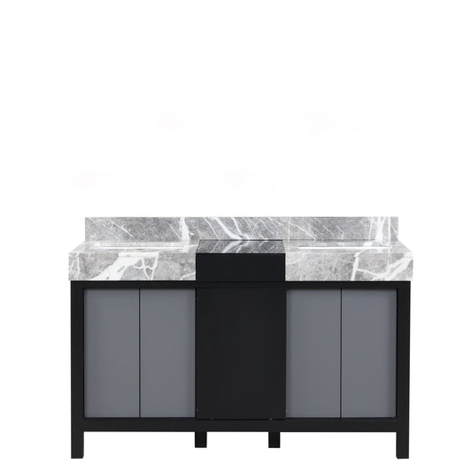 Lexora Collection Zilara Black and Grey Double Bath Vanity and Castle Grey Marble Top - Luxe Bathroom Vanities