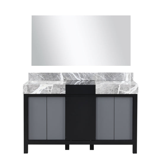 Lexora Collection Zilara 55 inch Black and Grey Double Bath Vanity, Castle Grey Marble Top and 53 inch Mirror - Luxe Bathroom Vanities