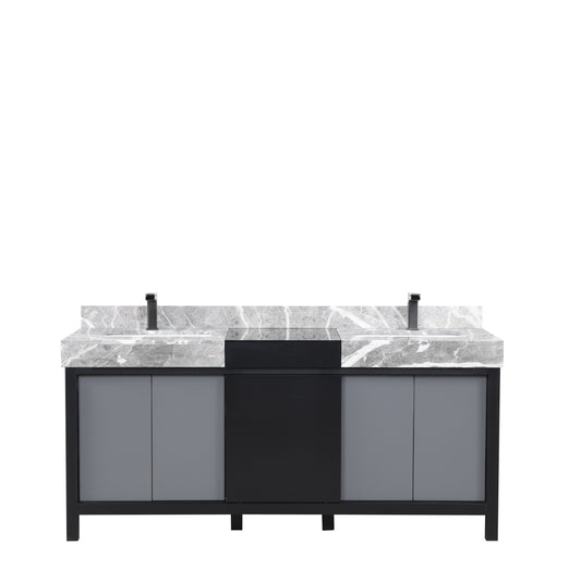 Lexora Collection Zilara 72 inch Black and Grey Double Bath Vanity, Castle Grey Marble Top and Faucet Set - Luxe Bathroom Vanities