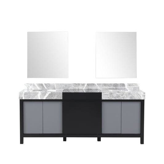 Lexora Collection Zilara 80 inch Black and Grey Double Bath Vanity, Castle Grey Marble Top and 30 inch Mirrors - Luxe Bathroom Vanities