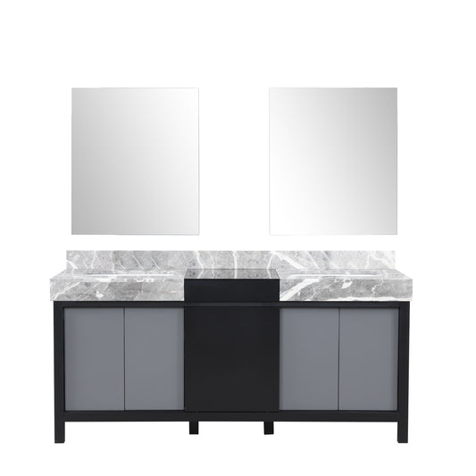 Lexora Collection Zilara 72 inch Black and Grey Double Bath Vanity, Castle Grey Marble Top and 28 inch Mirrors - Luxe Bathroom Vanities